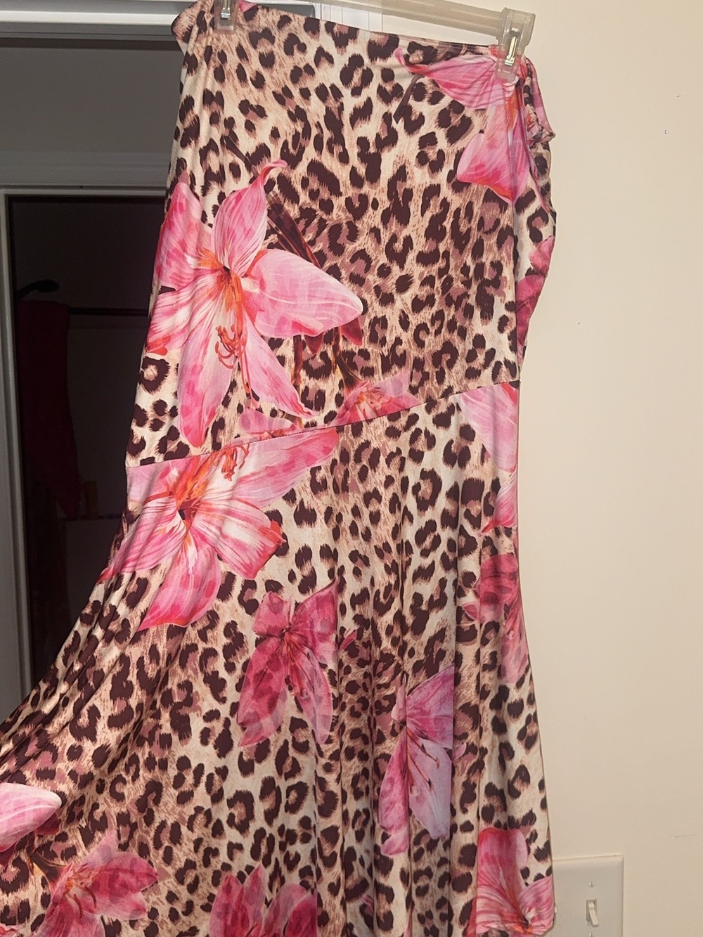 Fashion Nova Leopard Maxi Skirt with Pink Floral Print